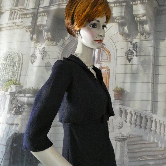 Makola Made in Italy A-Line Dress Blue Sz Small 3 Pc Jkt Underskirt Felted Wool - Picture 4 of 14